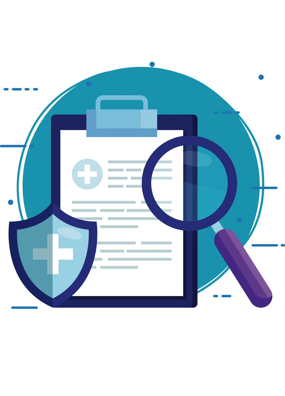 Illustration representing secure medical record review and medical verification for trial-ready narrative summaries